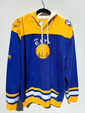 Majestic "The City" Hardwood Classics pullover hoodie - Blue/Yellow (Size L)